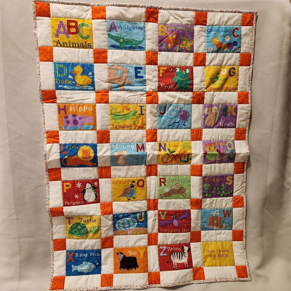 Handmade Alphabet baby Quilt 32.5 in X 44 in